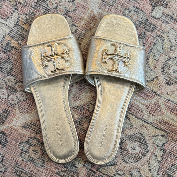 Tory Burch Shoes - Tory Burch Metallic Gold Logo Slide Sandals